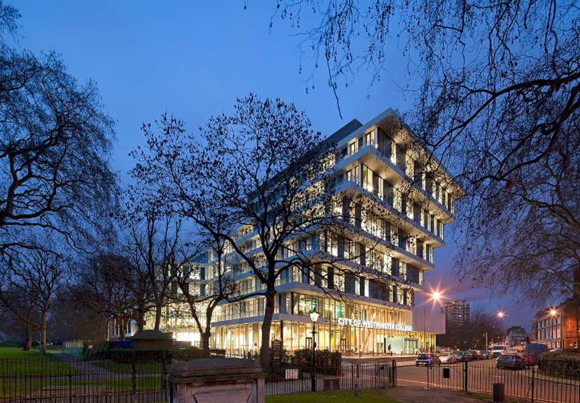 City of Westminister College building in the evening